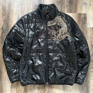 Rare Satori Dragon and Cherry Blossoms Puffer Jacket